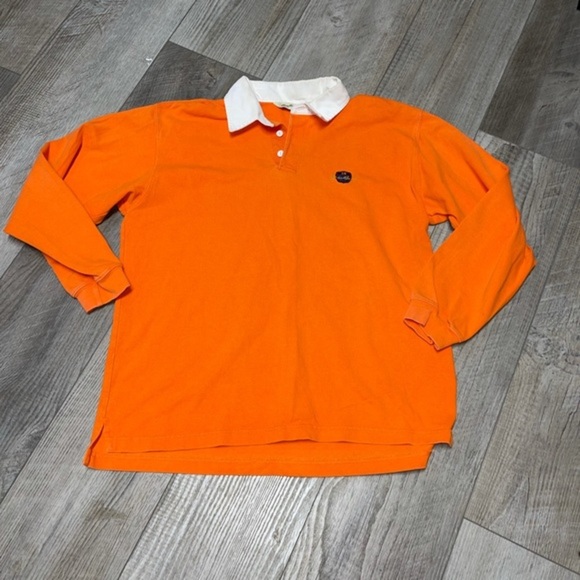 Vintage Eddie Bauer bright Orange heavy polo long sleeve shirt Med - Picture 2 of 6
